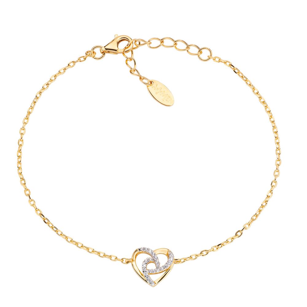 Amen Bracciale Argento Dorato Cuore e Zirconi