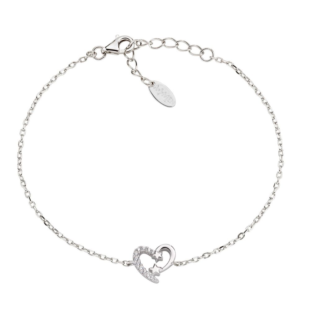 Amen Bracciale Argento Rodiato Cuore Con Stelle