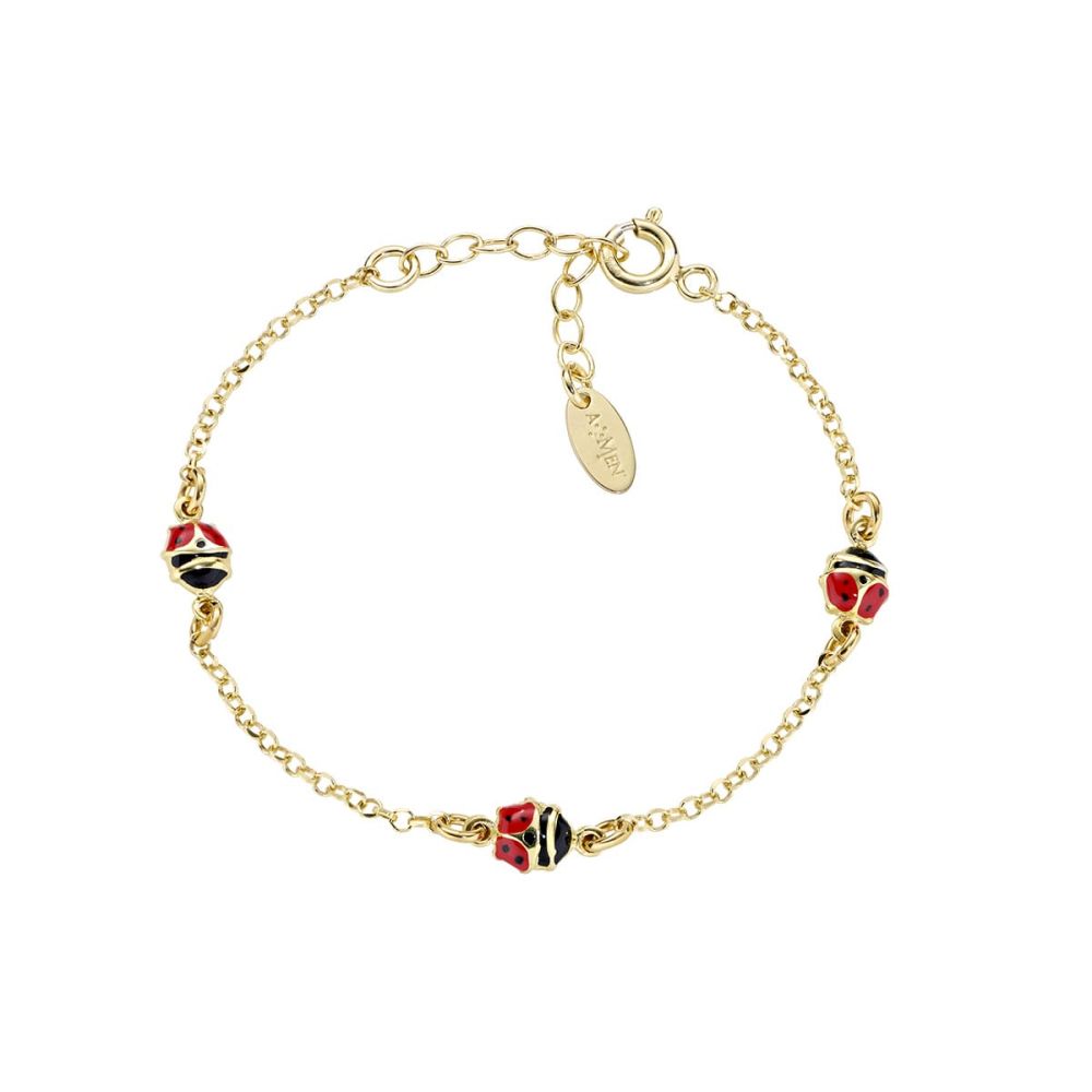 Amen Bracciale Argento Dorato Smalto Rosso e Nero
