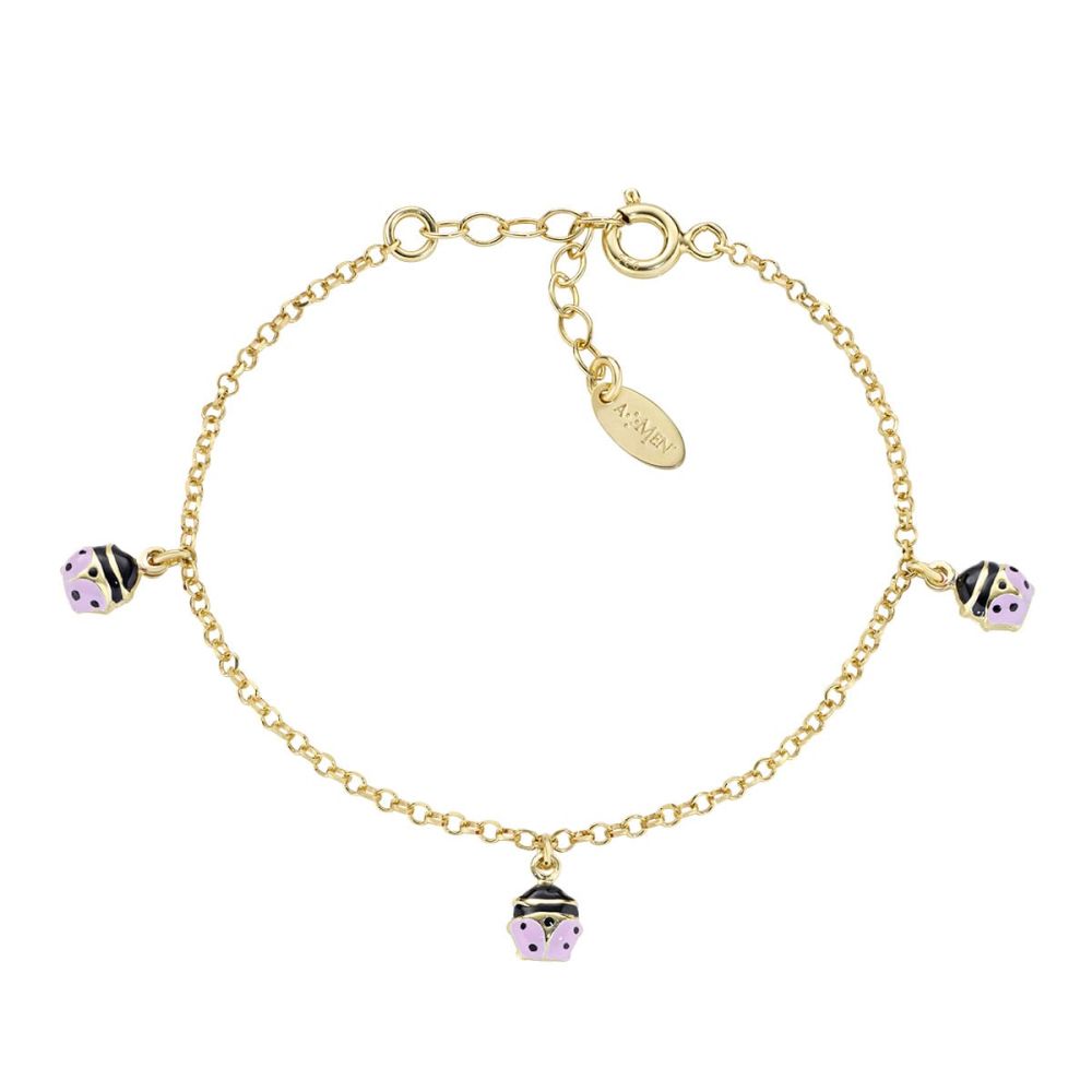 Amen Bracciale Argento Dorato Smalto Rosa e Nero