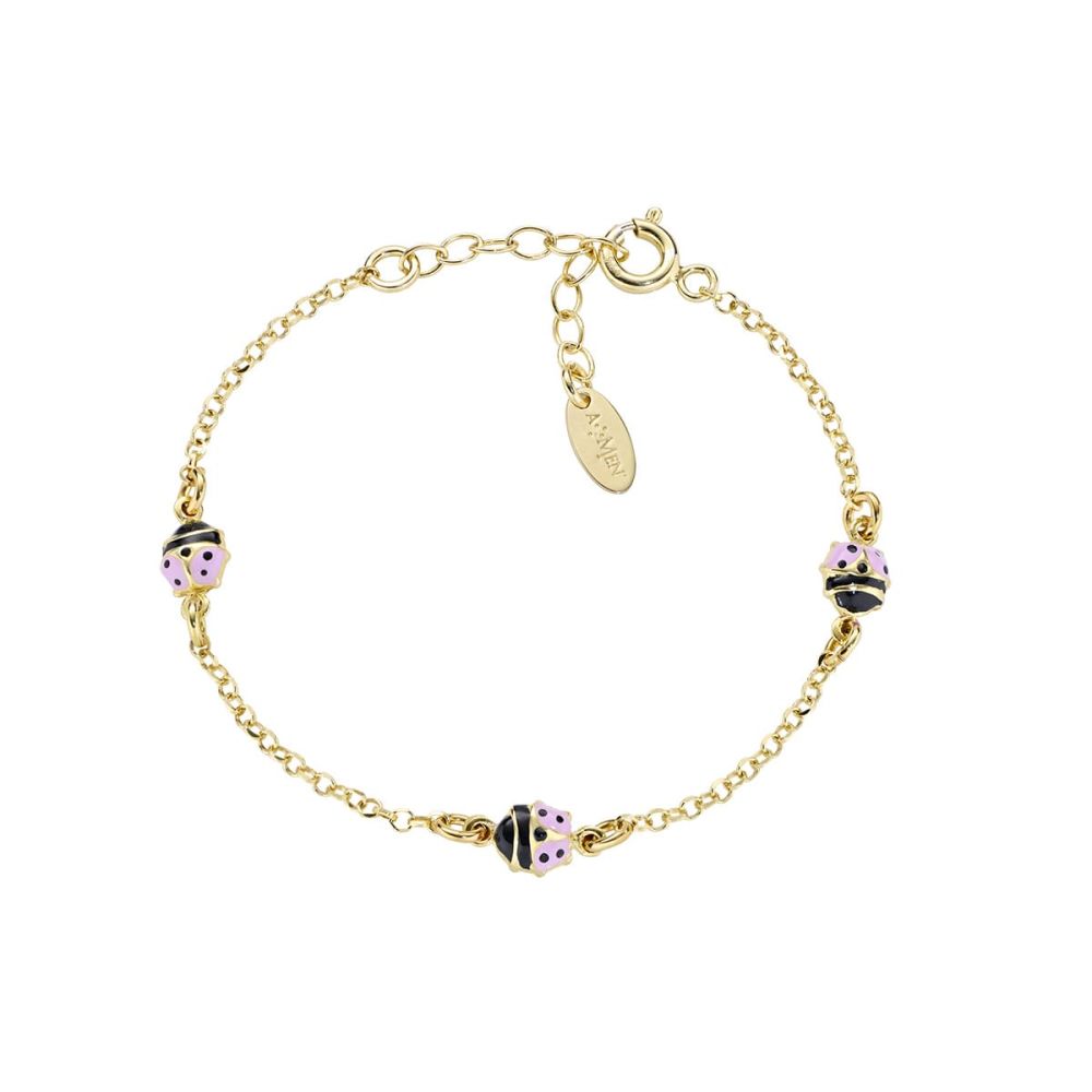 Amen Bracciale Argento Dorato Smalto Rosa e Nero