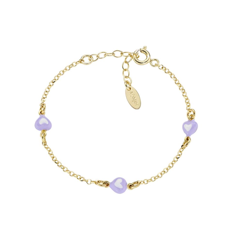 Amen Bracciale Argento Dorato Smalto Lilla e Bianco