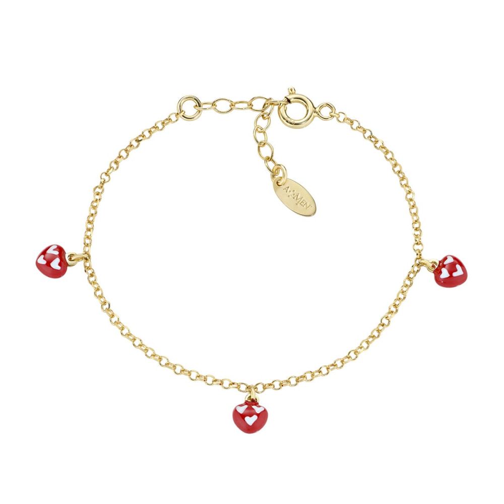 Amen Bracciale Argento Dorato Smalto Rosso e Bianco