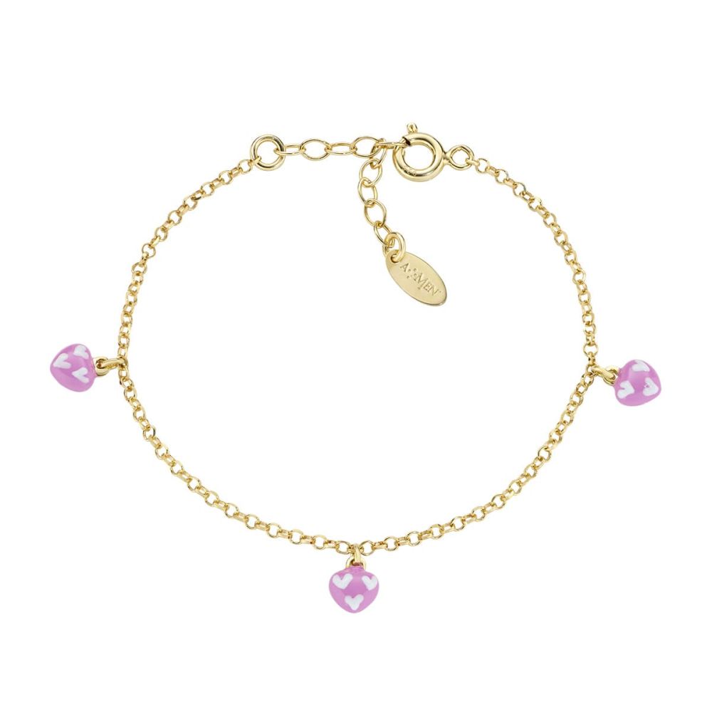 Amen Bracciale Argento Dorato Smalto Rosa e Bianco