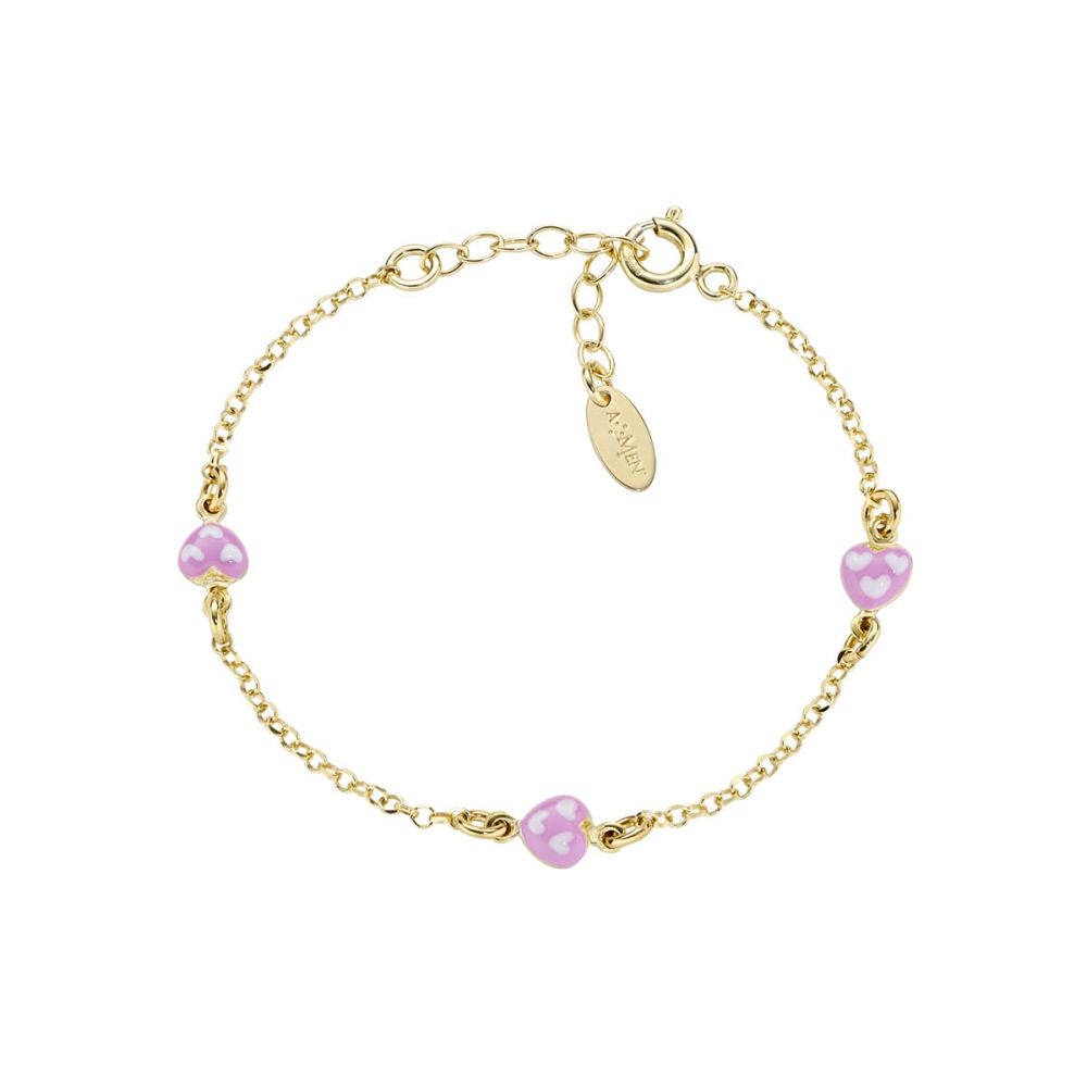 Amen Bracciale Argento Dorato Smalto Rosa e Bianco