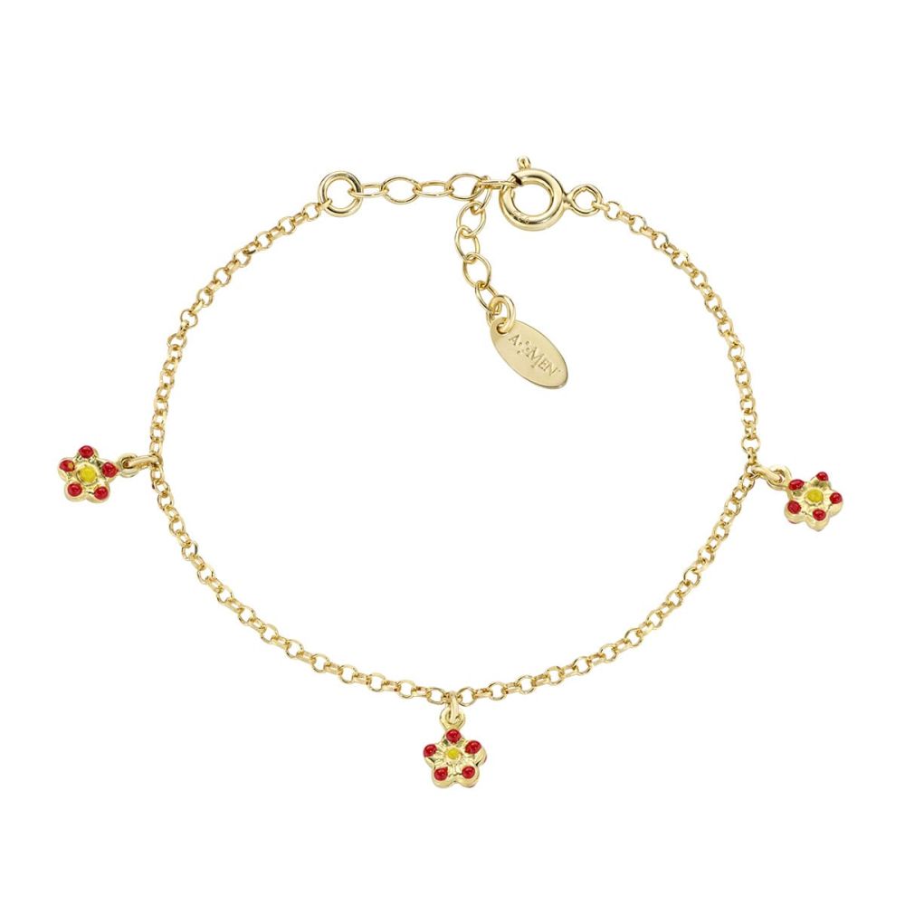 Amen Bracciale Argento Dorato Smalto Rosso e Giallo