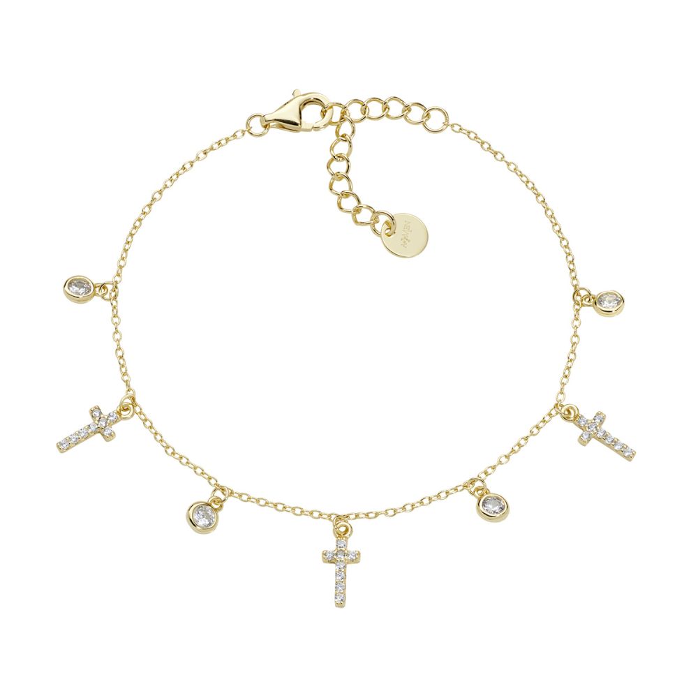 Amen Bracciale Argento Gold Croci e Zirconi