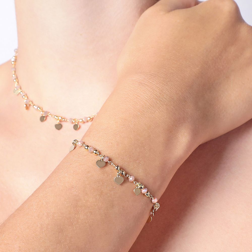 Amen Bracciale Argento Dorato Cristalli e Cuori