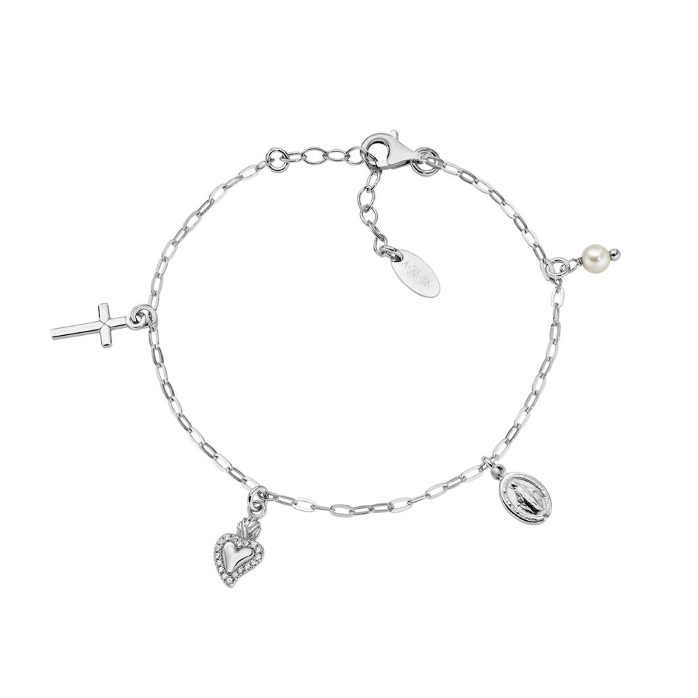 Amen Bracciale Argento Madonnina e Cuore Sacro