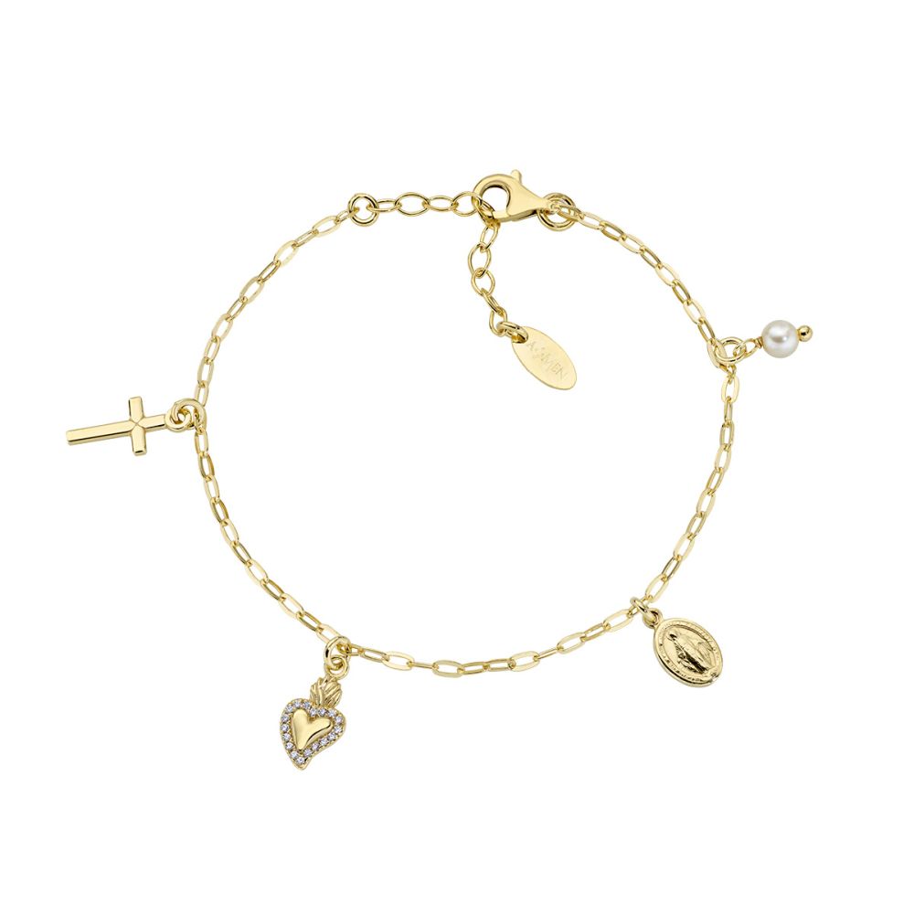 Amen Bracciale Argento Dorato Madonnina e Cuore Sacro
