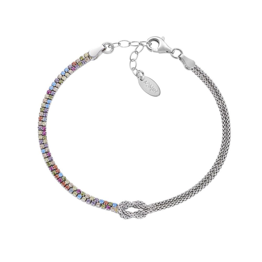 Amen Bracciale Argento Nodo D'amore con Zirconi Multicolor