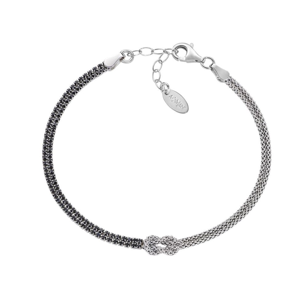 Amen Bracciale Argento Nodo D'amore con Zirconi Neri
