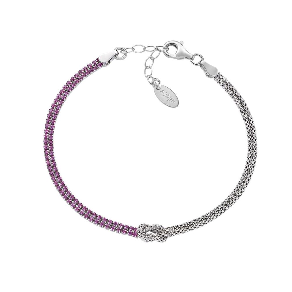 Amen Bracciale Argento Nodo D'amore con Zirconi Rossi