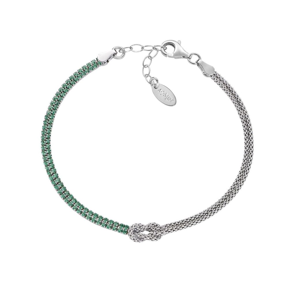 Amen Bracciale Argento Nodo D'amore con Zirconi Verdi