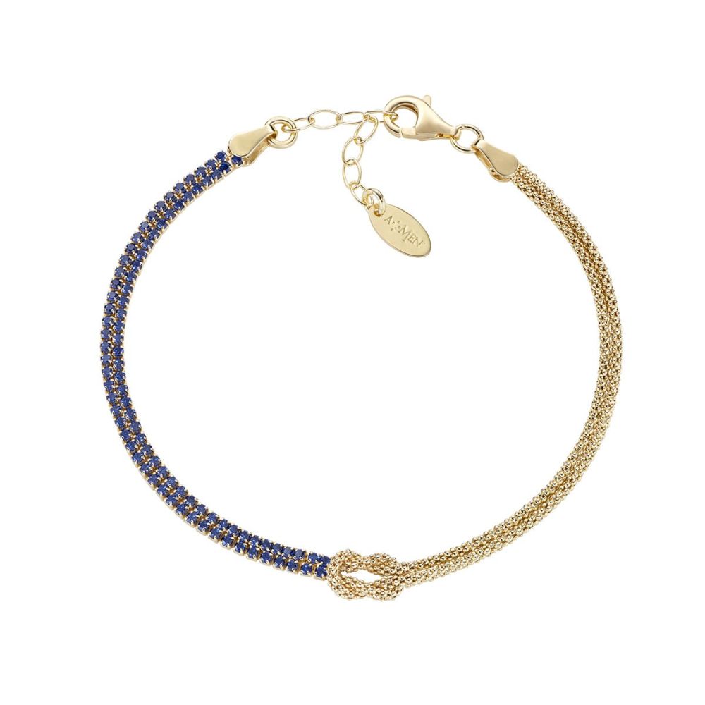 Amen Bracciale Argento Gold Nodo D'amore Zirconi Blu