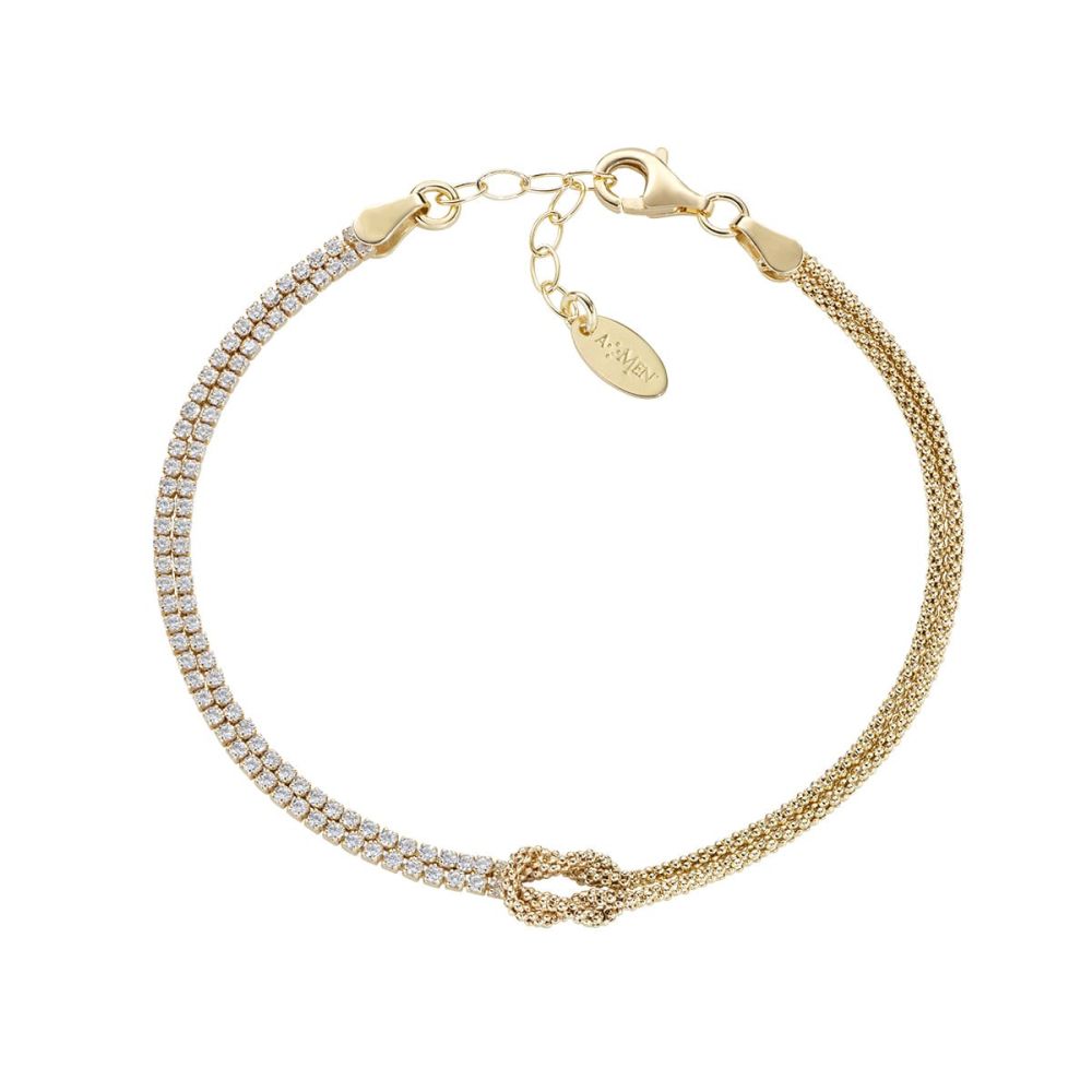 Amen Bracciale Argento Gold Nodo D'amore Zirconi Bianchi