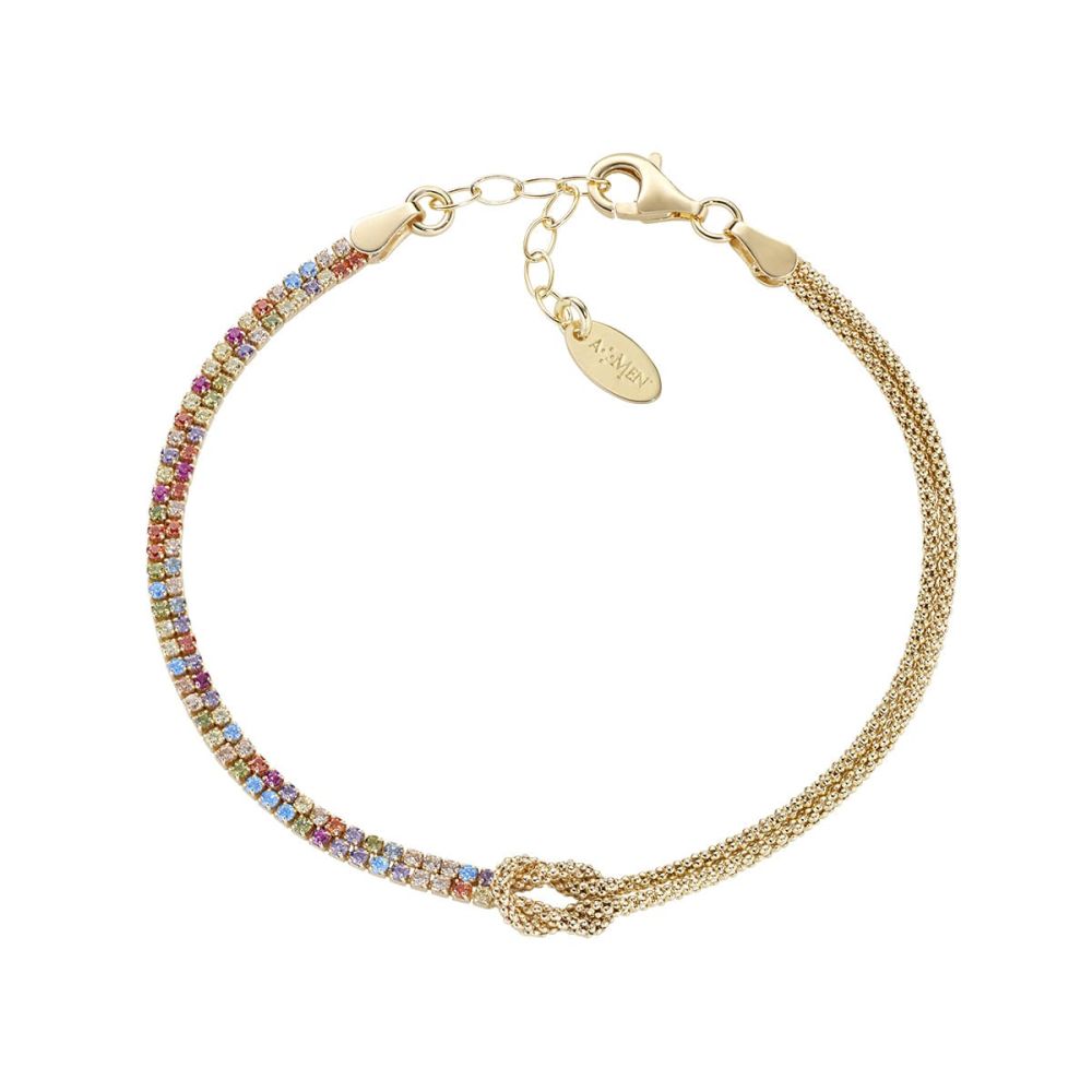 Amen Bracciale Argento Gold Nodo D'amore Zirconi Multicolor