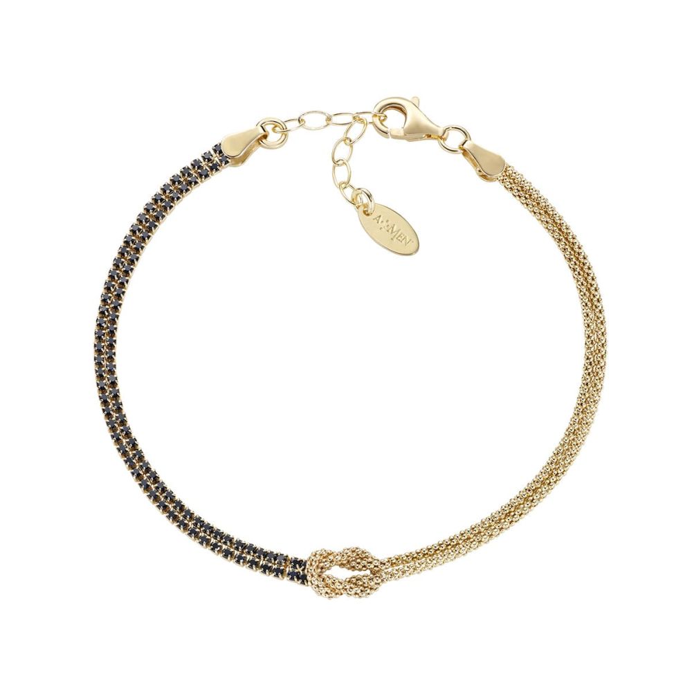 Amen Bracciale Argento Gold Nodo D'amore Zirconi Neri