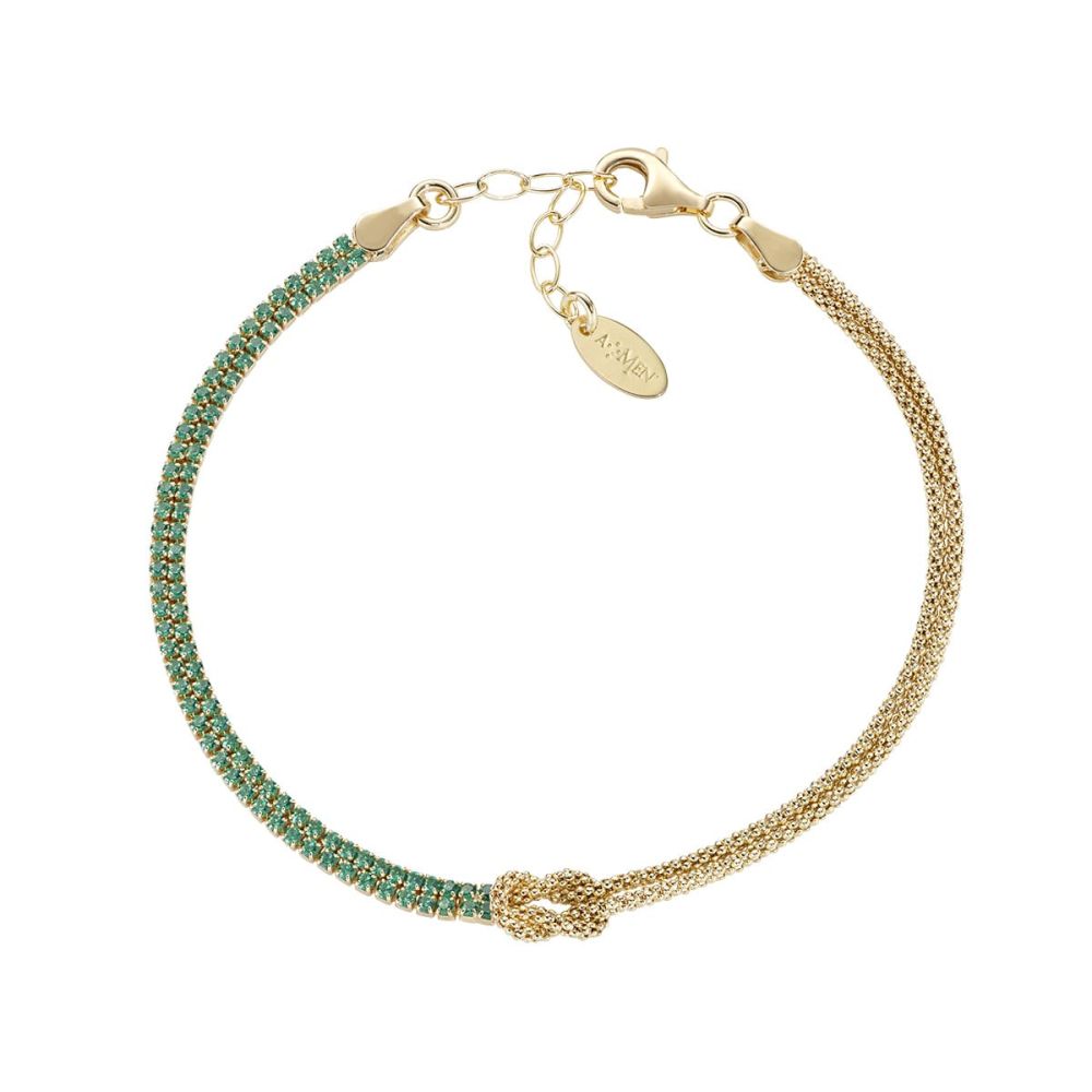 Amen Bracciale Argento Gold Nodo D'amore Zirconi Verdi