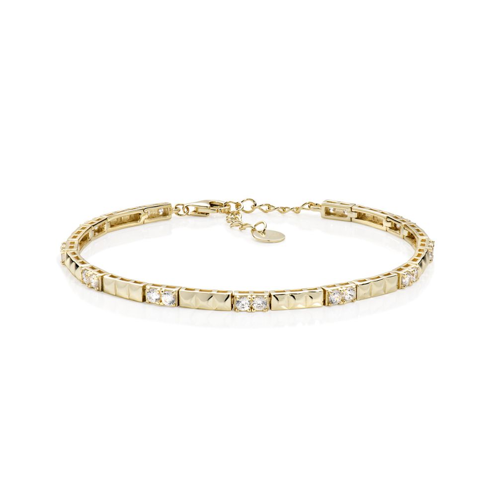 Amen Bracciale Argento Gold Elementi Geometrici e Zirconi