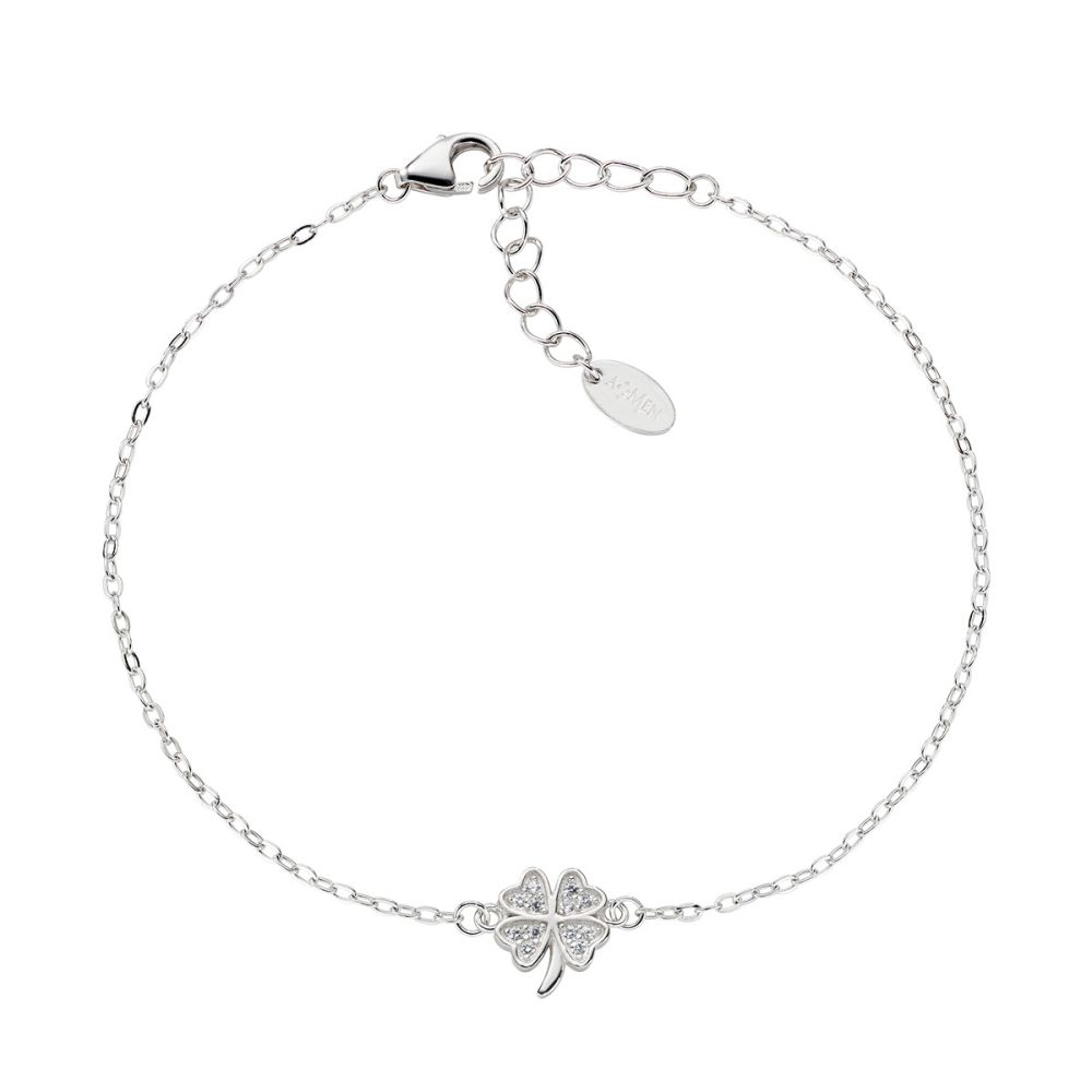 Amen Bracciale Argento Quadrifoglio Zirconato