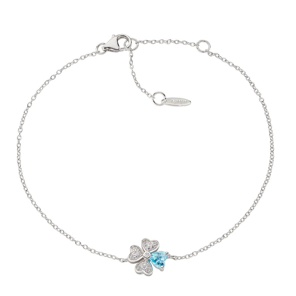 Amen Bracciale Argento Quadricuore Bianco e Celeste