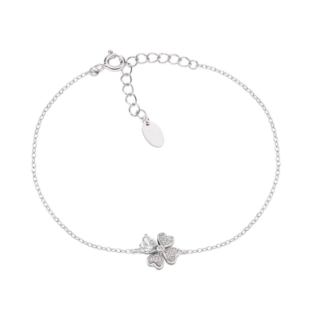 Amen Bracciale Argento Rodiato Quadrifoglio Con Cuore