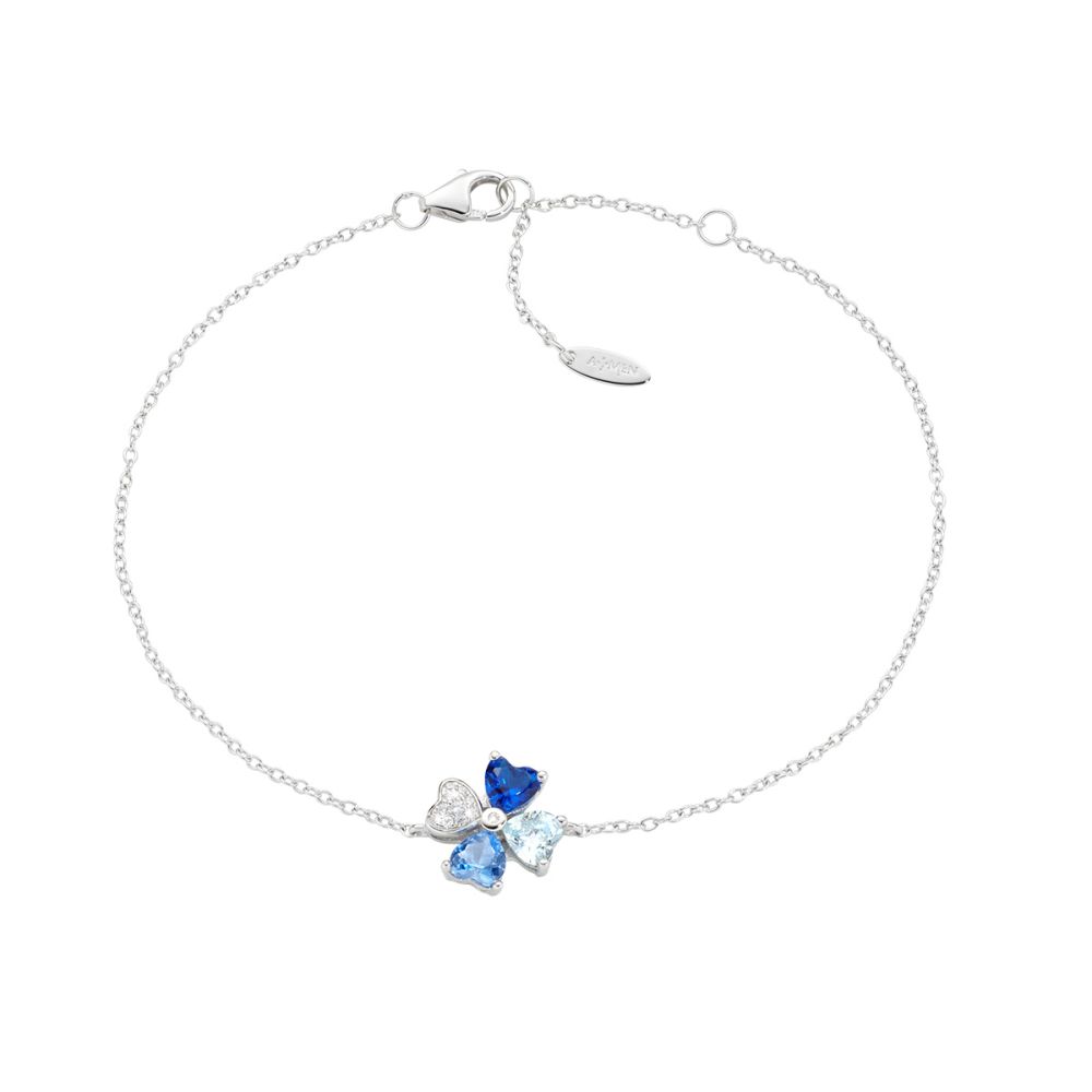 Amen Bracciale Argento Quadricuore Multicolor Blu