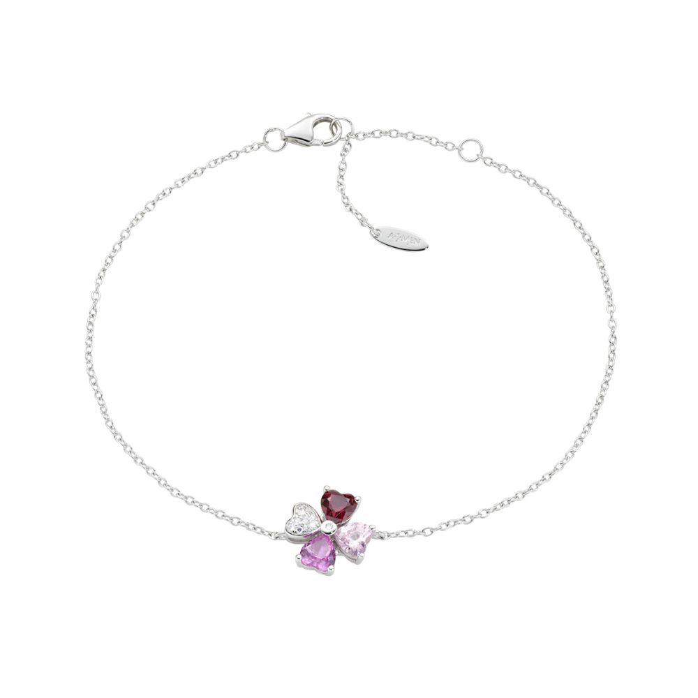 Amen Bracciale Argento Quadricuore Multicolor Fucsia