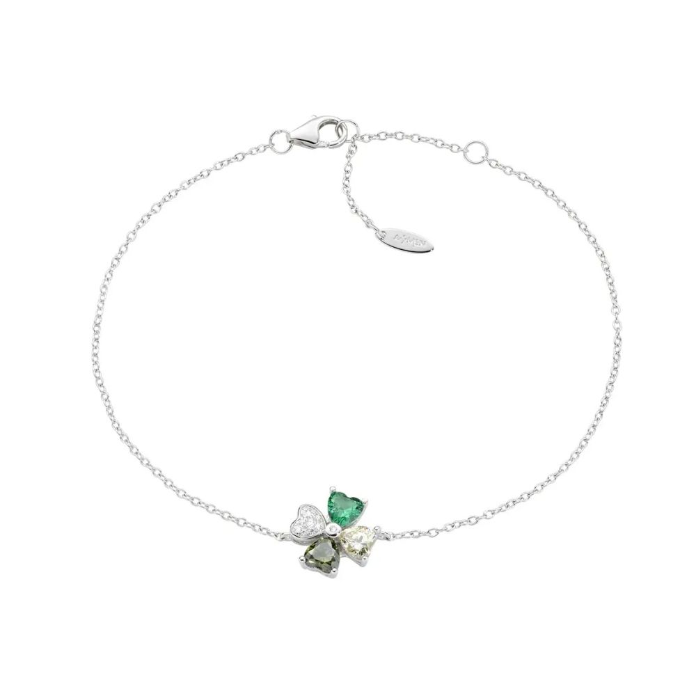 Amen Bracciale Argento Quadricuore Verde