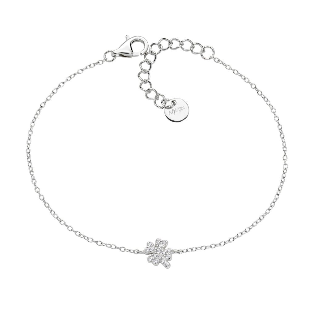 Amen Bracciale Argento Quadrifoglio Zirconato