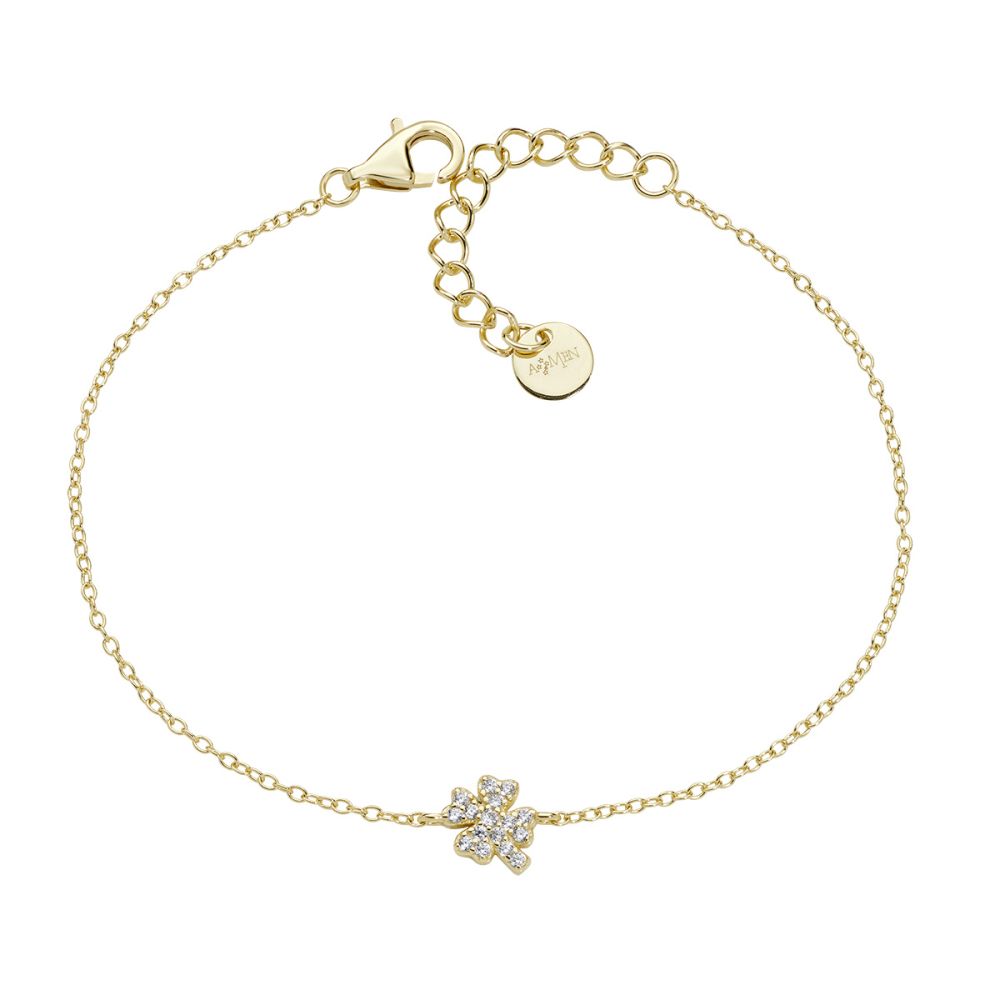 Amen Bracciale Argento Gold Quadrifoglio Zirconato