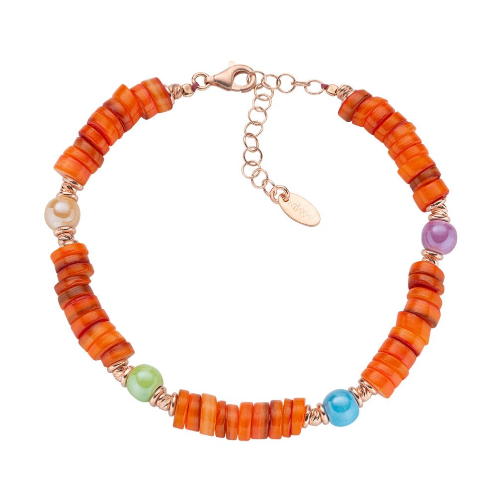 Amen Bracciale Argento Rosato e Giada Arancione