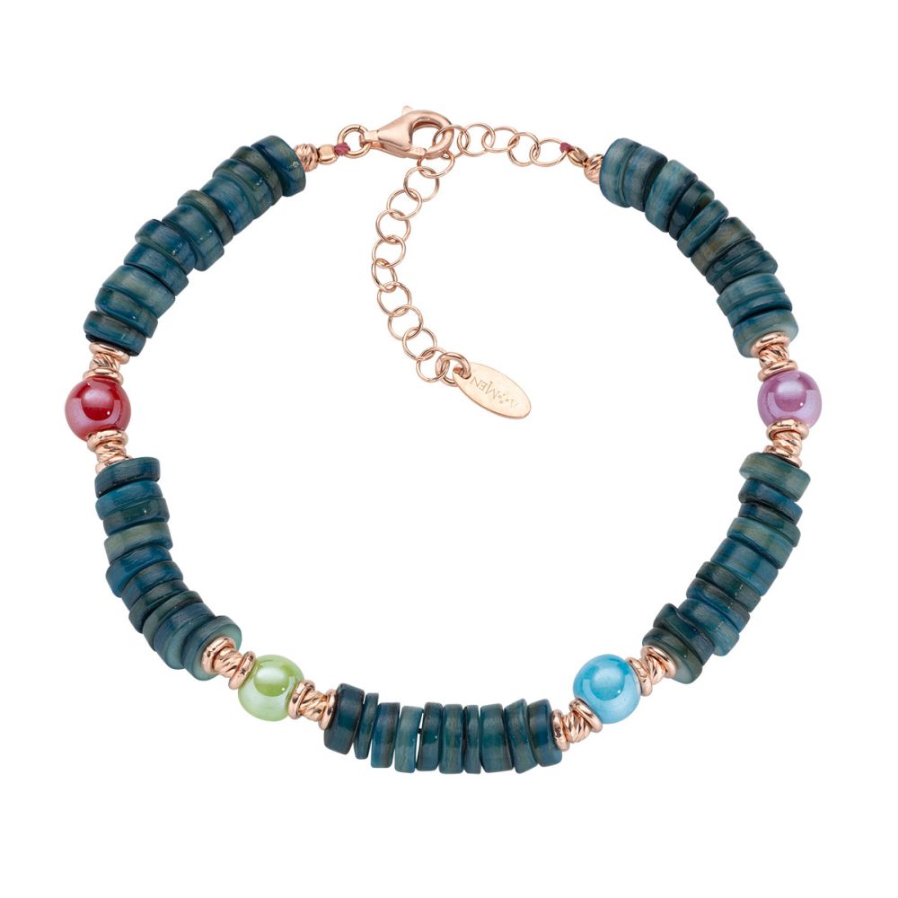 Amen Bracciale Argento Rosato e Giada Petrolio