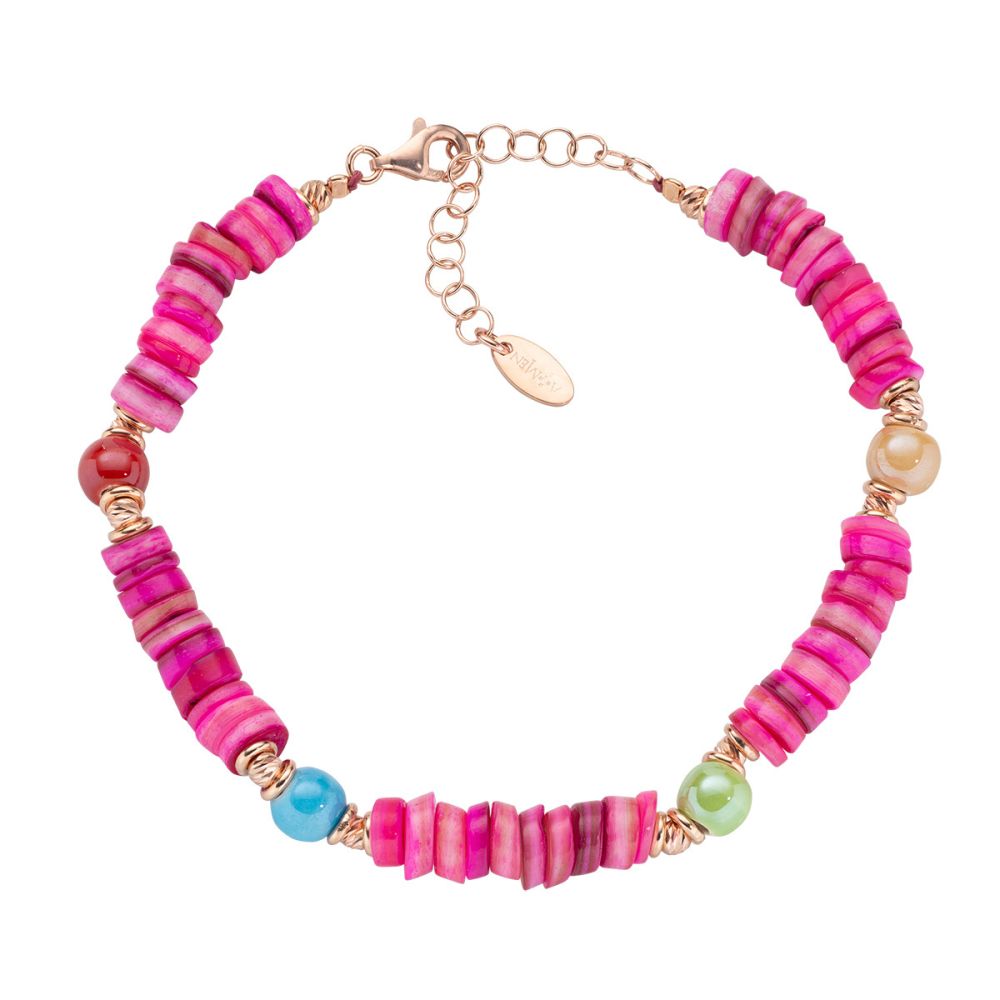 Amen Bracciale Argento Rosato e Giada Fucsia