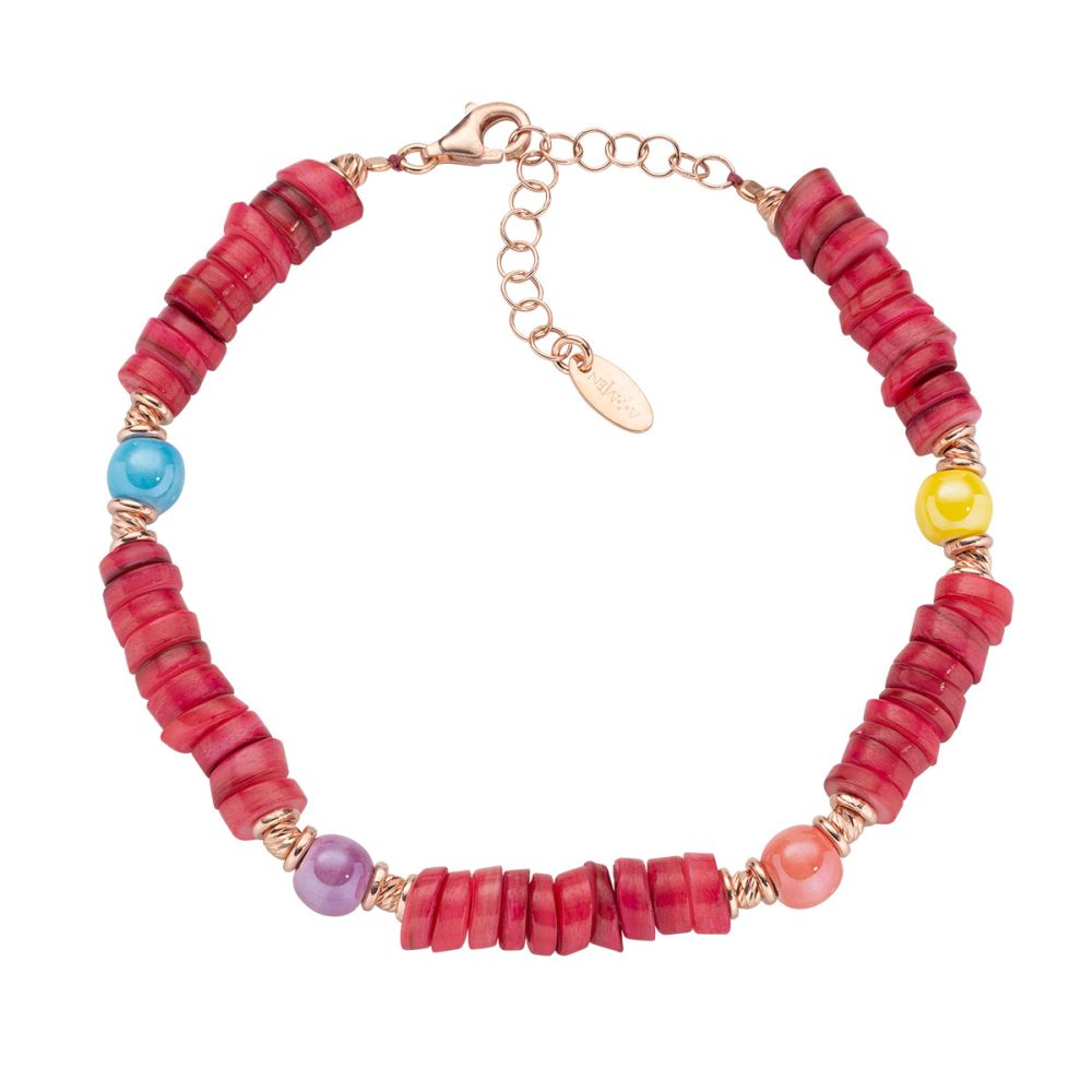 Amen Bracciale Argento Rosato e Giada Rossa