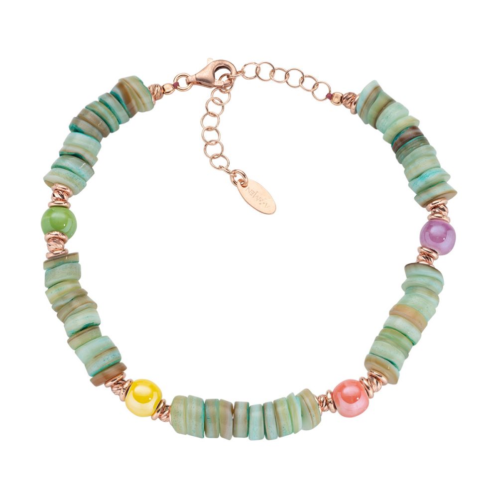 Amen Bracciale Argento Rosato e Giada Verde