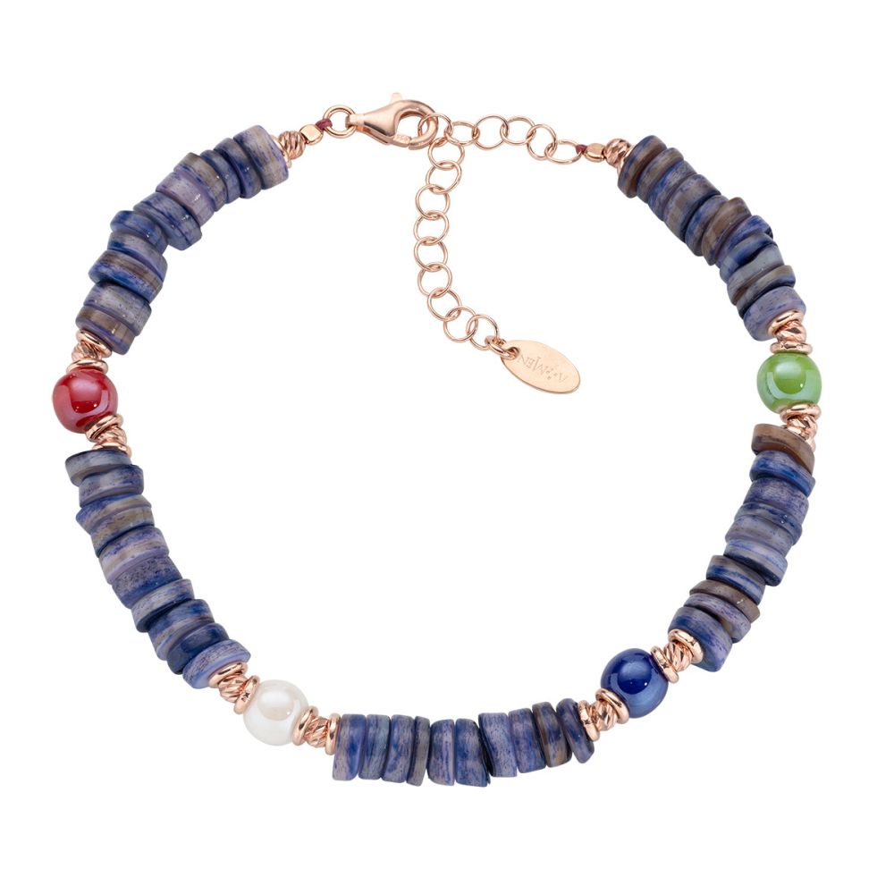 Amen Bracciale Argento Rosato e Giada Viola