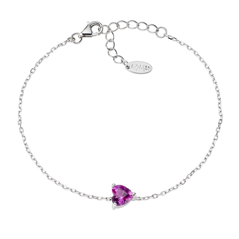 Amen Bracciale Argento Cuore Fucsia