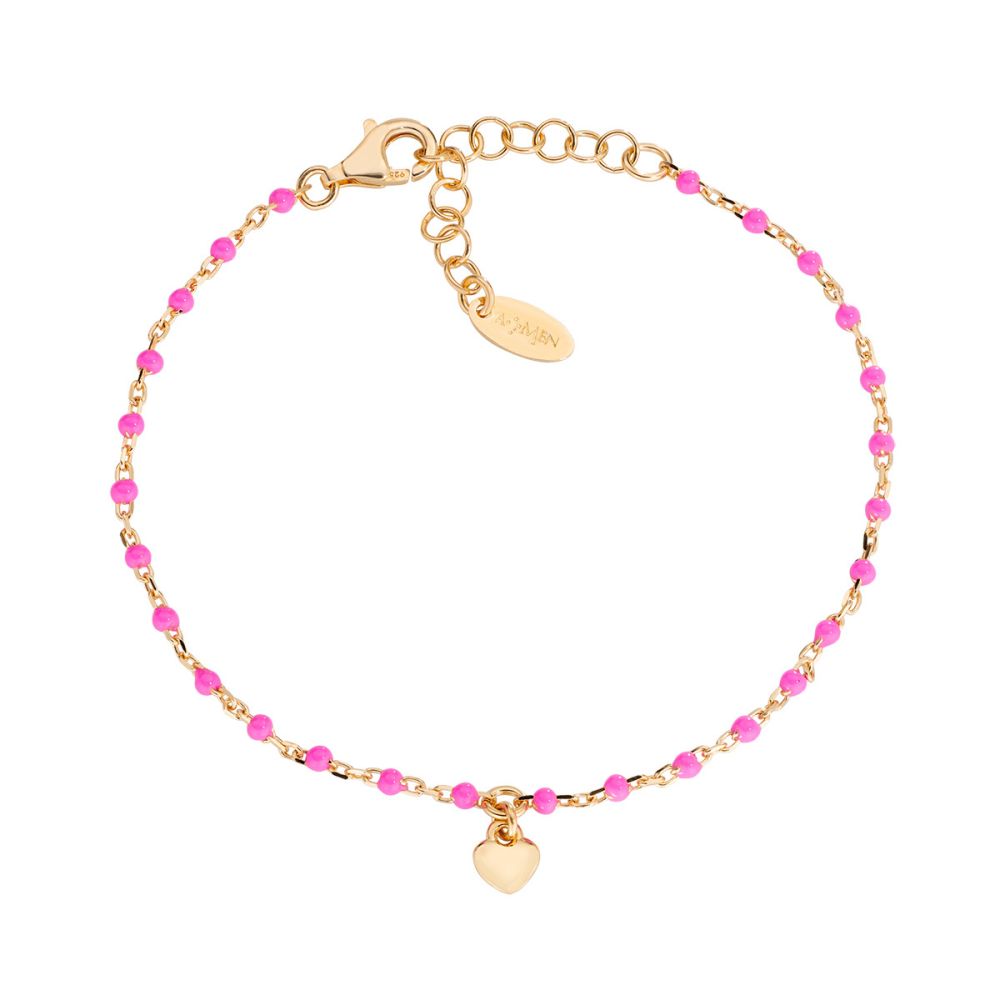 Amen Bracciale Argento Dorato Cuore e Smalto Fucsia