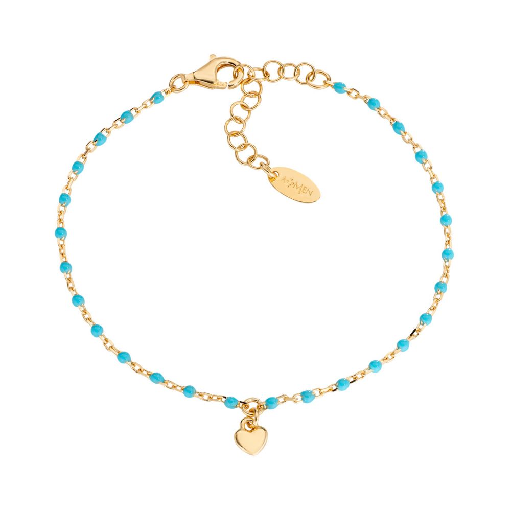 Amen Bracciale Argento Dorato Cuore e Smalto Turchese