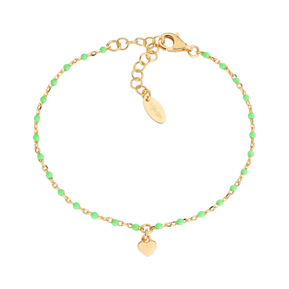Amen Bracciale Argento Dorato Cuore e Smalto Verde