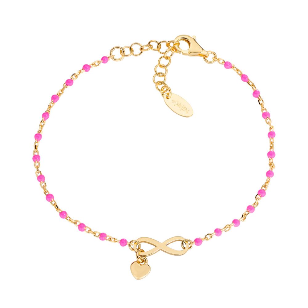 Amen Bracciale Argento Dorato Infinito e Smalto Fucsia