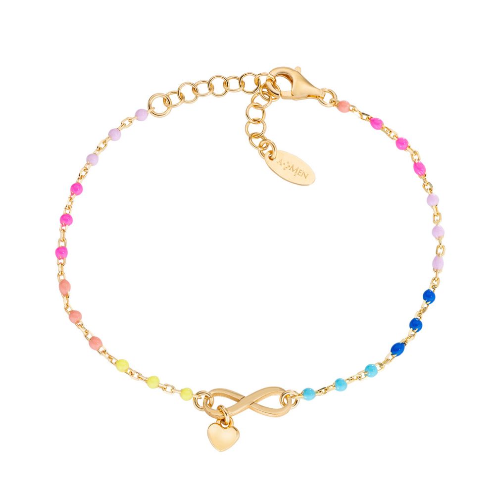 Amen Bracciale Argento Dorato Infinito e Smalto Multi