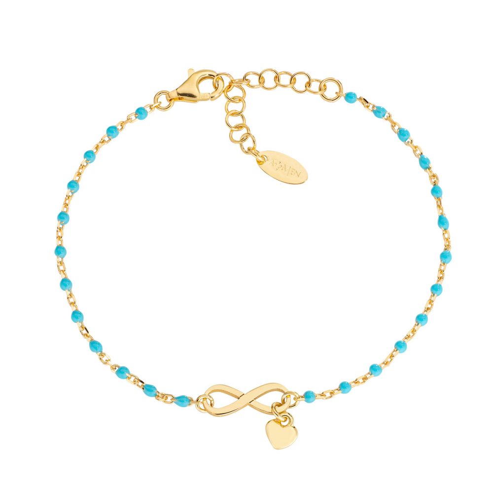 Amen Bracciale Argento Dorato Infinito e Smalto Turchese