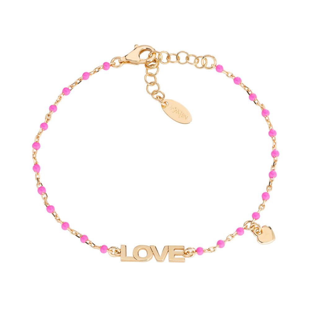 Amen Bracciale Argento Dorato Love e Smalto Fucsia