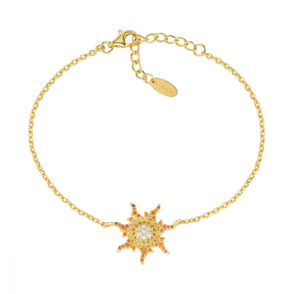 Amen Bracciale Argento Gold Sole Zirconato