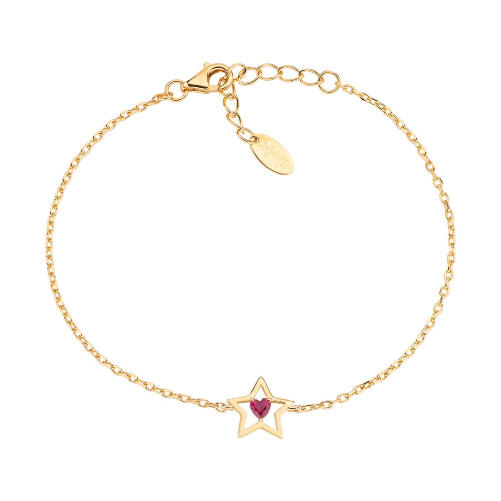 Amen Bracciale Argento Gold Stella e Cuore Rosso