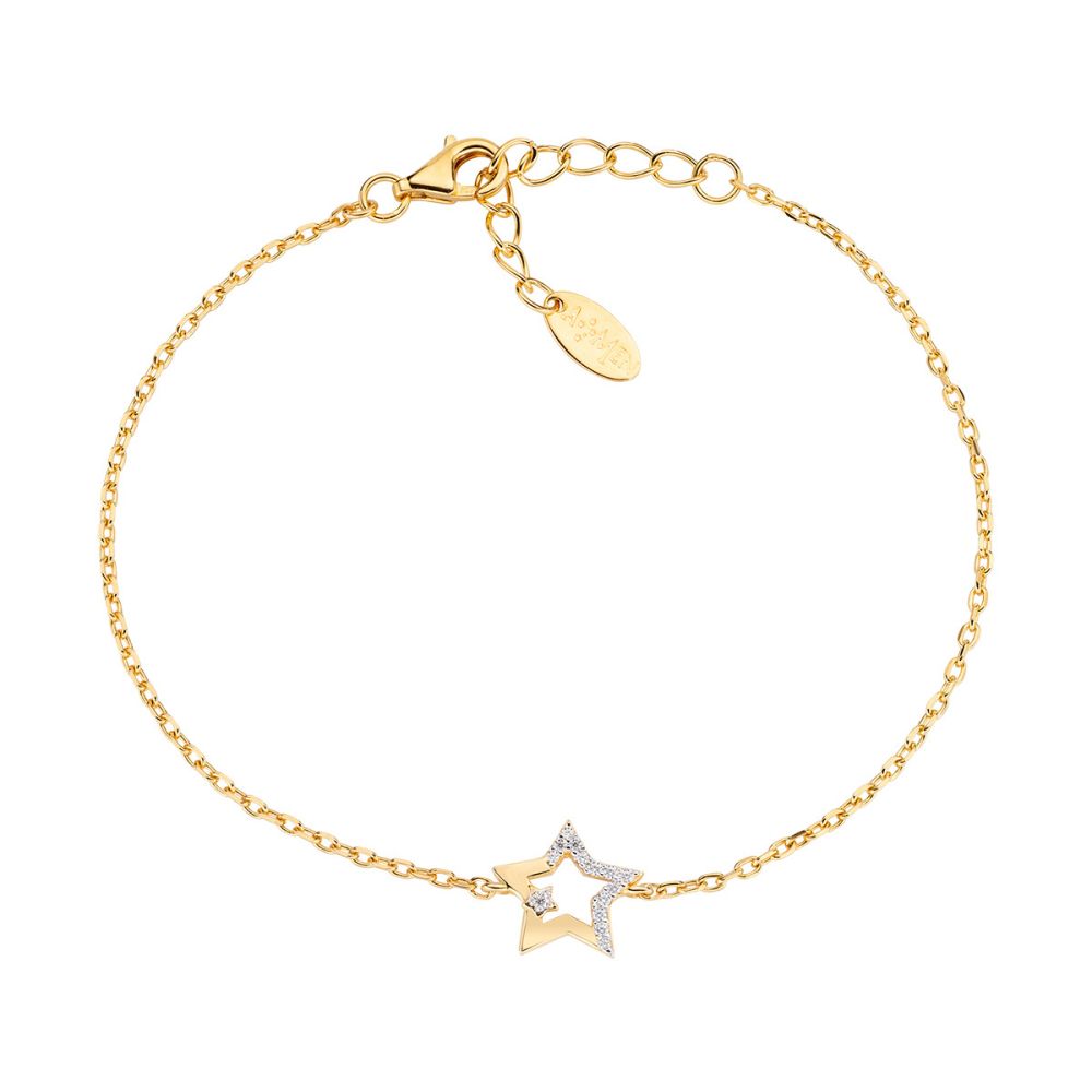 Amen Bracciale Argento Gold Stella e Zirconi Bianchi