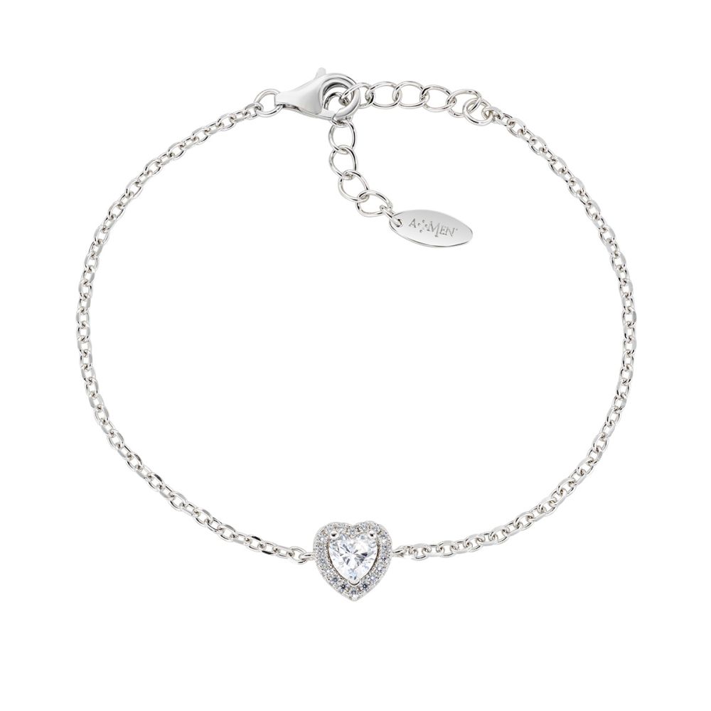 Amen Bracciale Argento Cuore Bianco